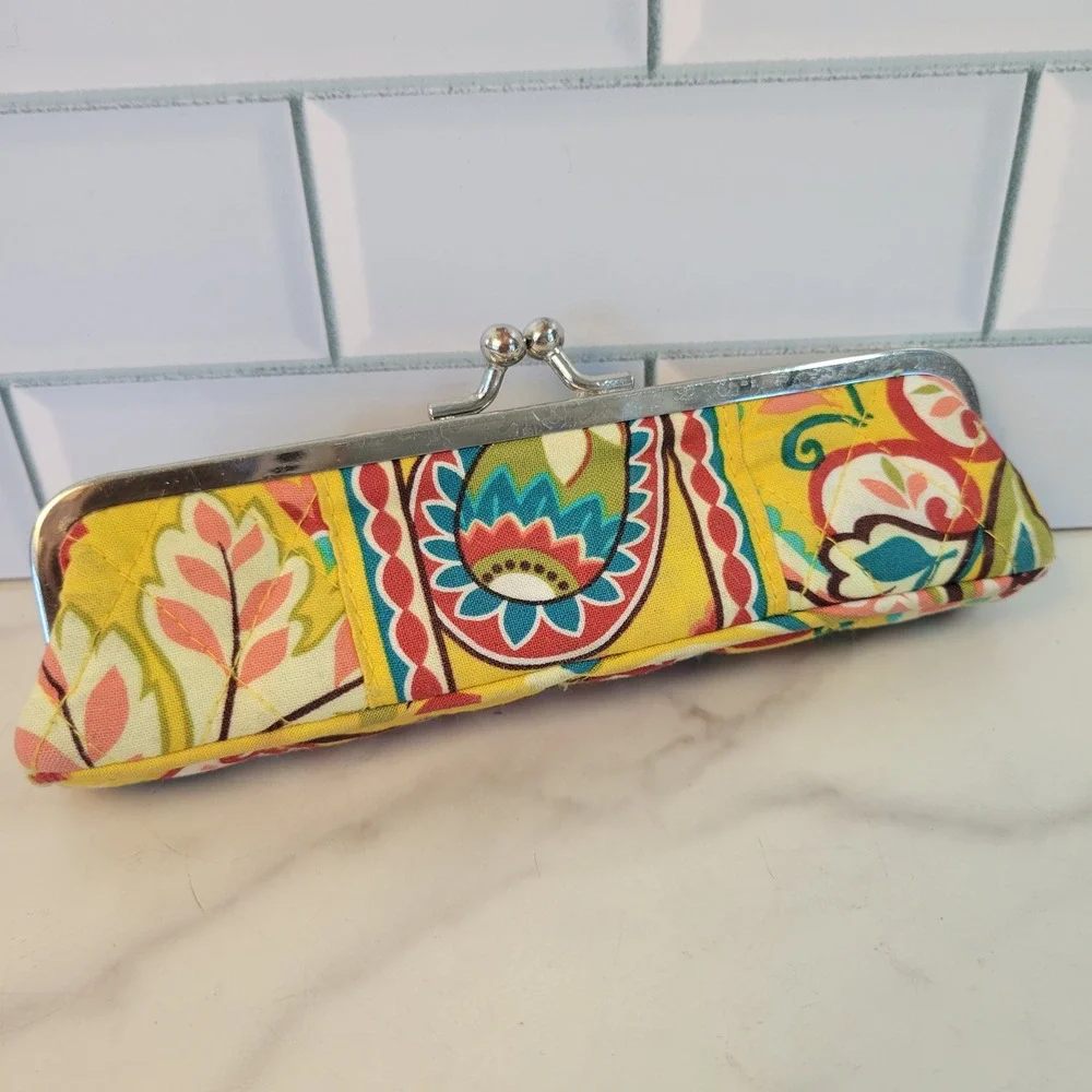 Vera Bradley KissLock Slim Case Floral Pattern Makeup Eyeglass Coin Pencil Pouch